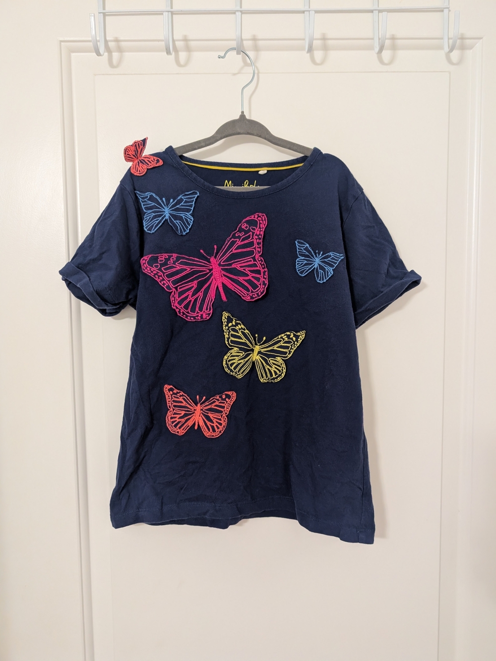 Mini Boden Girls 9-10Y Navy Butterfly Applique Embroidered T-Shirt
